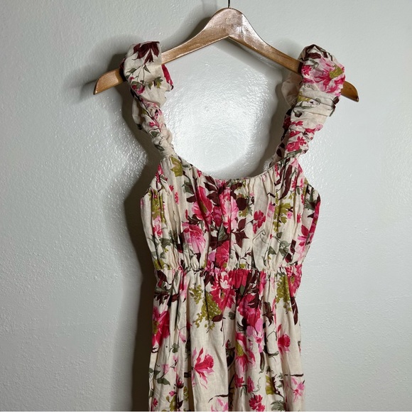 NWT Abercrombie & Fitch Puff Sleeve Babydoll Ruched Floral Linen Cotton M - Picture 2 of 12